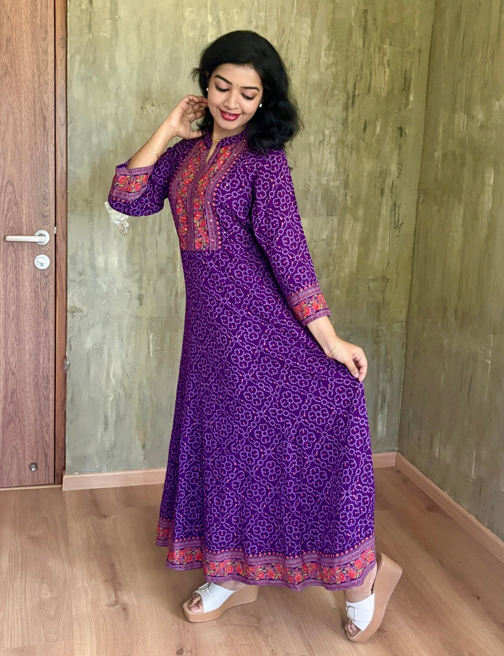 Rayon Cotton Semi Flaired Midi Style Maxi - Dark Purple