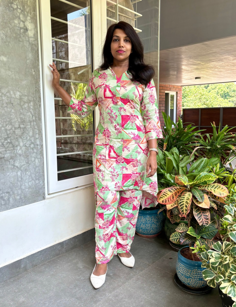 Rayon Cotton Hi-Low Co-Ord Set - Multi