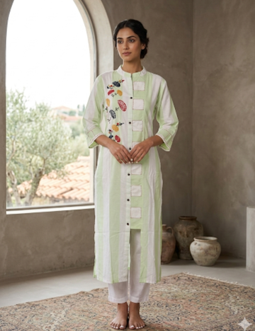 Floral Embroidered Box Cut Straight Cut Kurta - White