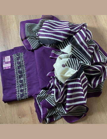 Premium Soft Cotton Designer Unstitched Salwar - Dark Purple