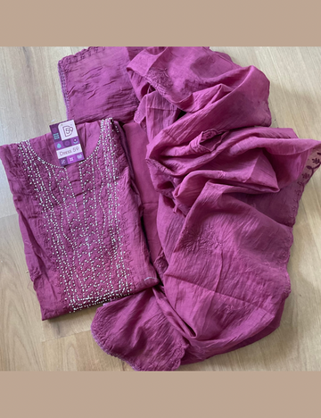 Mul Chanderi Pearl Worked Designer Unstitched Salwar - Purple