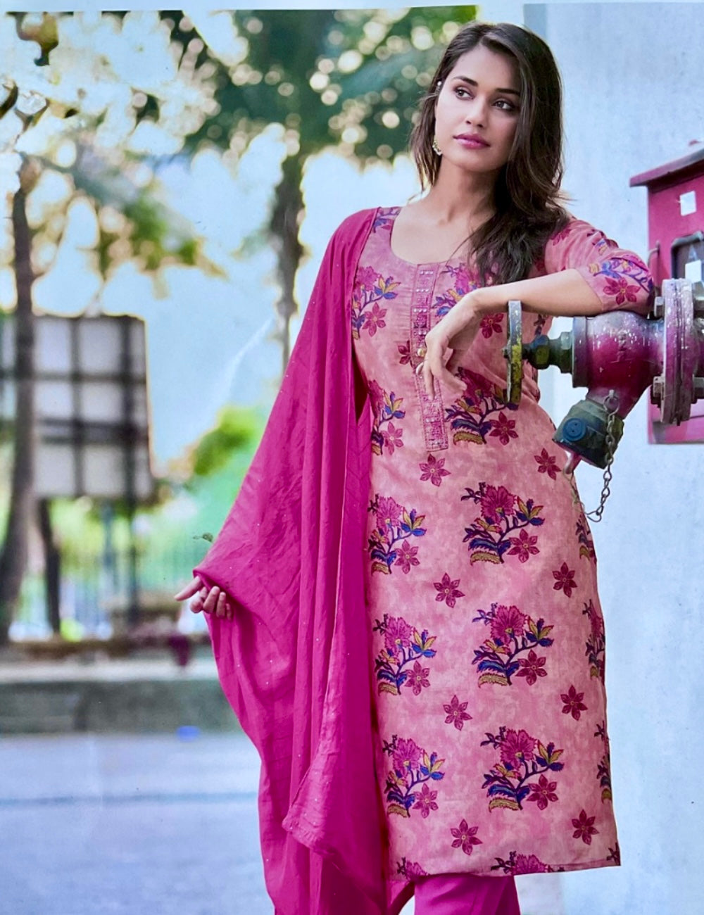 Floral Printed Cotton Unstitched Salwar - Pink