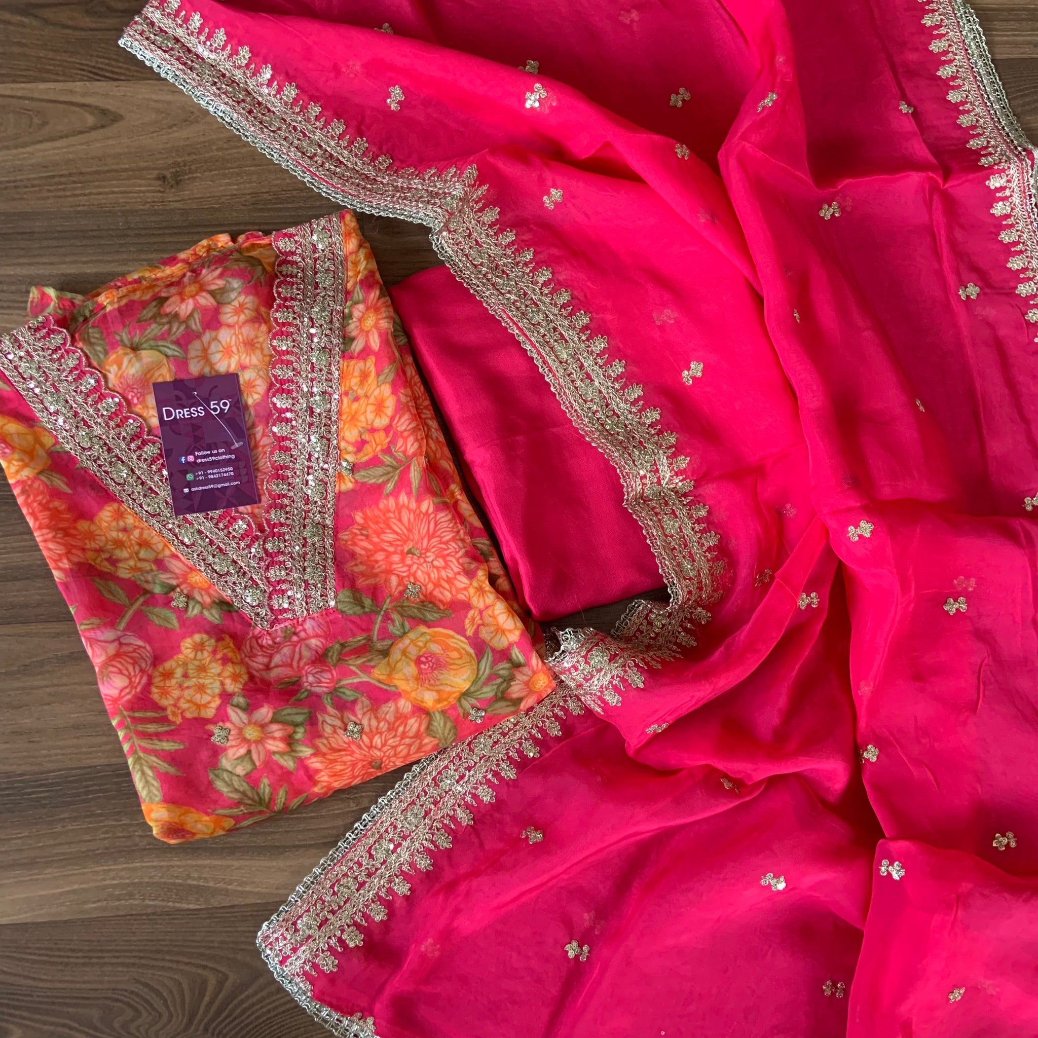 Soft Organza Floral Printed Designer Semi Stitched Salwar - Pink