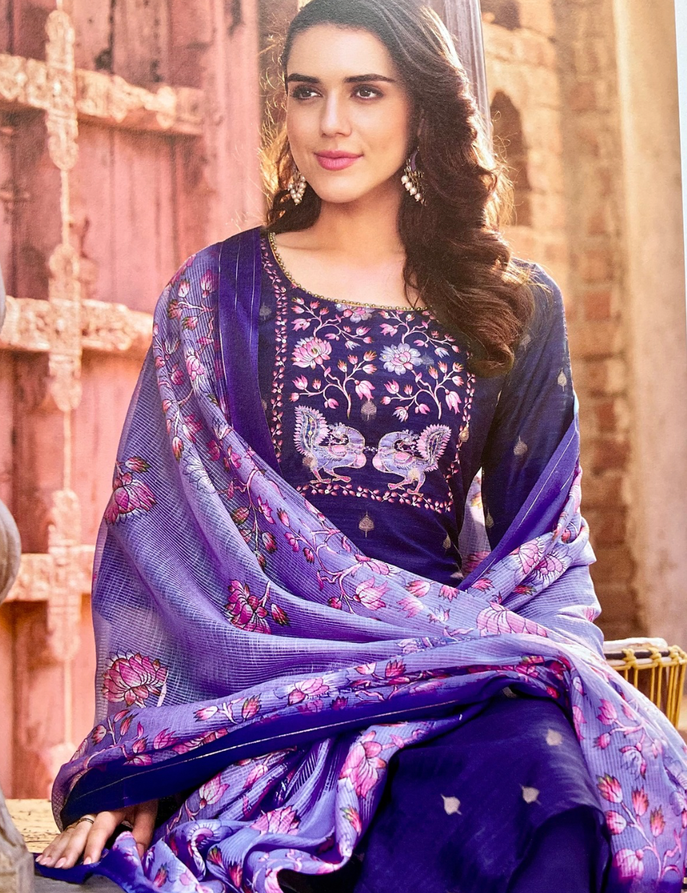 Chanderi Silk Embellsihed Designer Unstitched Salwar - Dark Purple