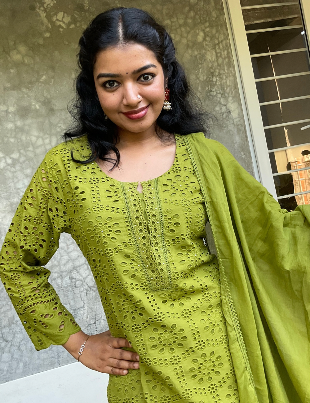 Hakoba Cotton Straight Cut Designer Kurta Set - Olive Green