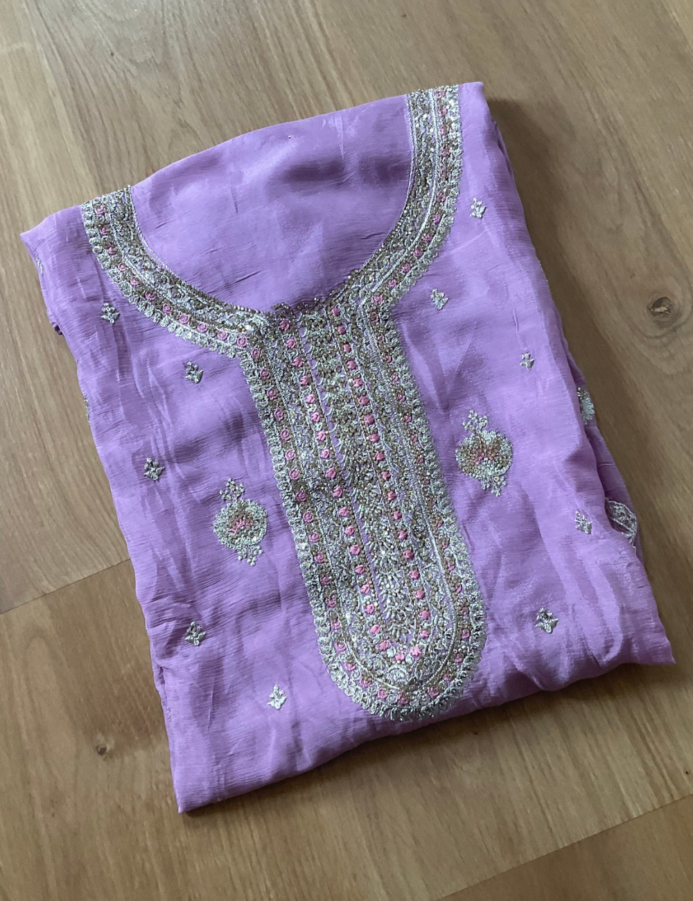 Georgette Embellished Designer Unstitched Salwar - Lavender
