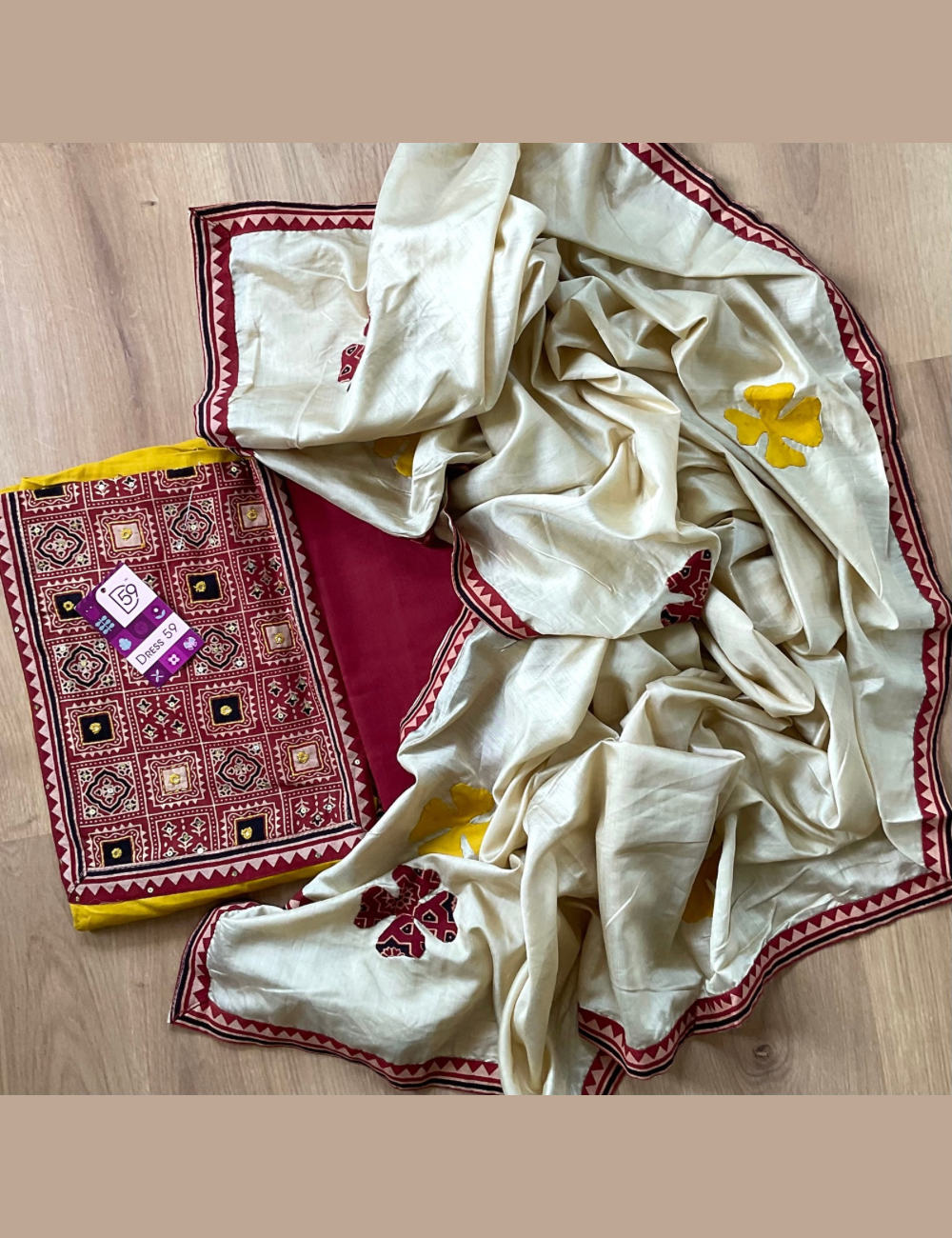 Soft Cotton Ajrakh Patchwork Unstitched Salwar - Yellow