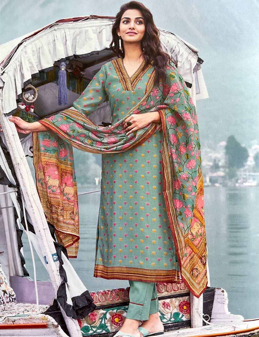 Chanderi Silk Designer Unstitched Salwar with Pitchwai Prints - Blue