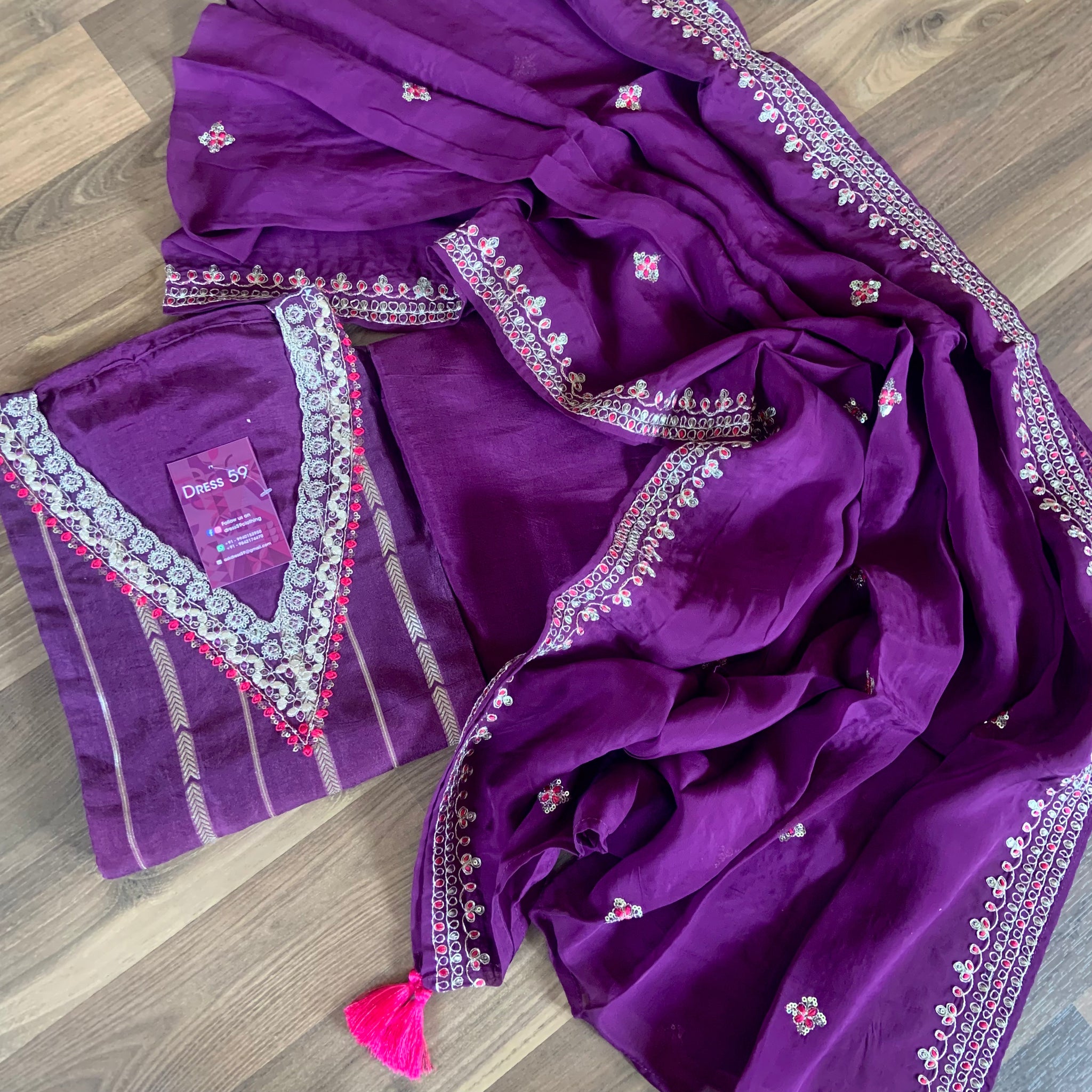 Soft Silk Designer Unstitched Salwar - Purple