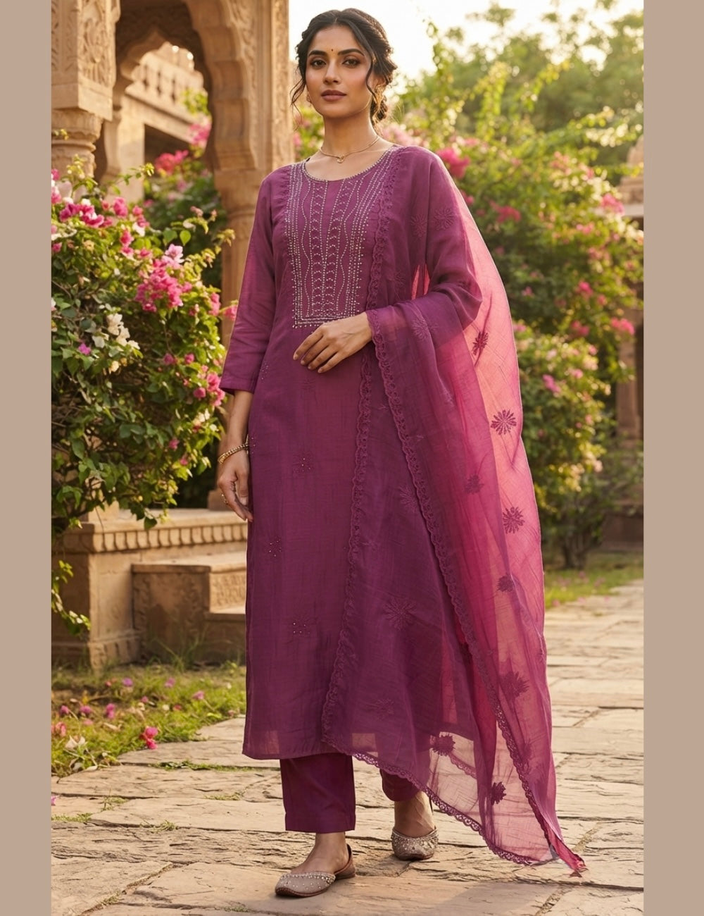 Mul Chanderi Pearl Worked Designer Unstitched Salwar - Purple