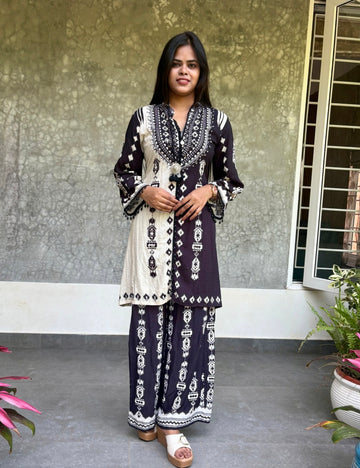 Soft Rayon Cotton Designer Kurta Set with Ethnic Prints - Black