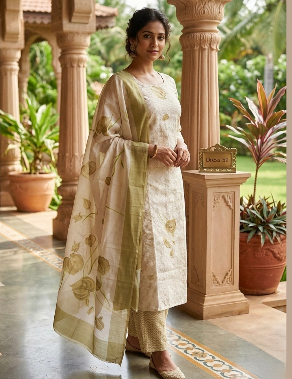 Floral Printed Cotton Silk Unstitched Salwar - Off White