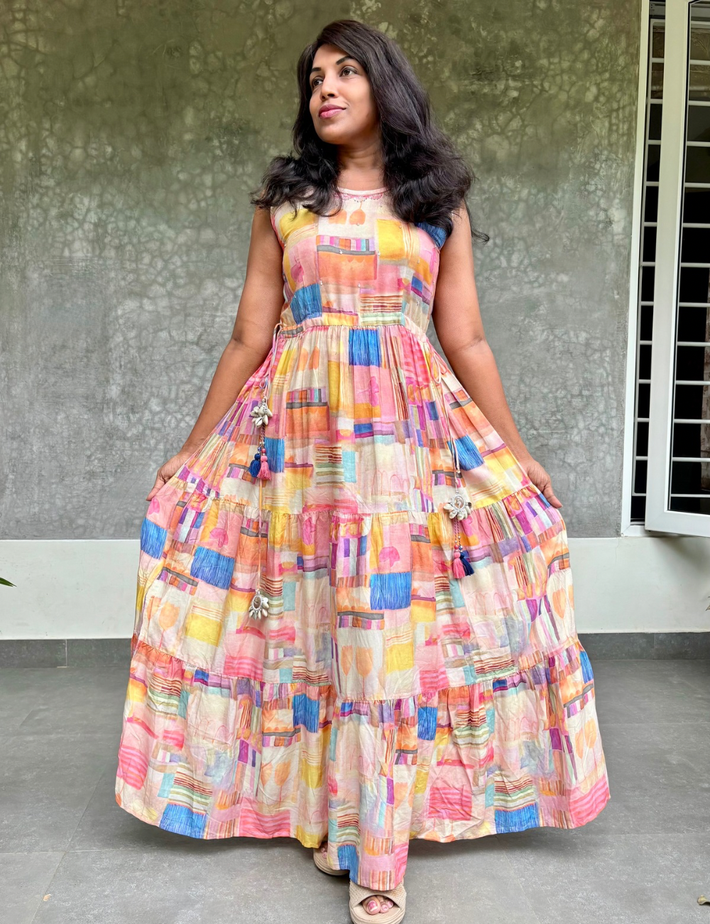 Abstract Printed Designer Maxi Dress - Multi