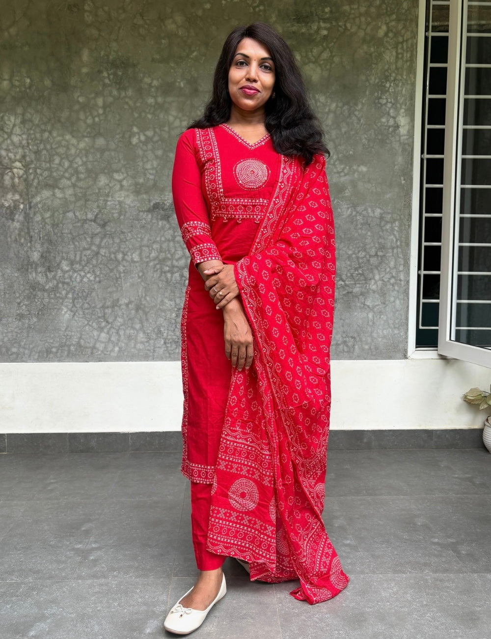 Bandhini Printed Cotton Kurta Set - Red