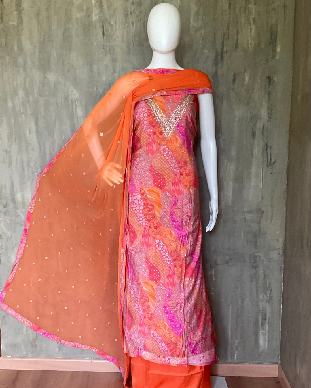 Muslin Silk Designer Unstitched Salwar - Multi
