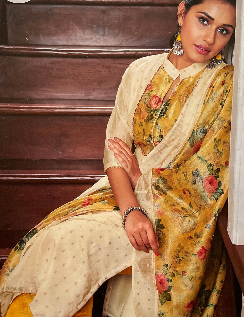 Onam Special Chanderi Silk Unstitched Salwar - Off White