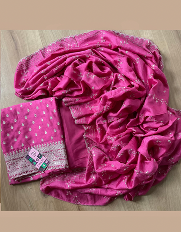 Dola Silk Ethnic Worked Designer Unstitched Salwar - Rani Pink