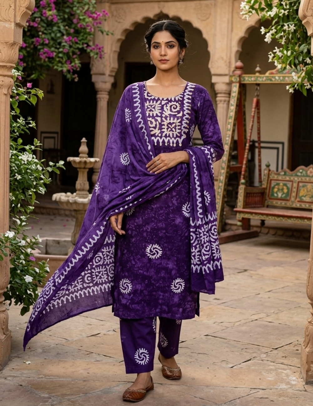Batik Printed Cotton Unstitched Salwar - Violet