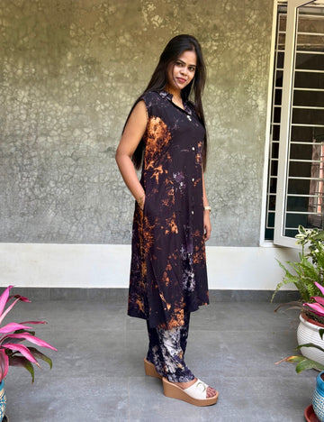 Soft Rayon Cotton Kurta Set with Tie & Dye Prints - Black