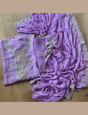 Georgette Embellished Designer Unstitched Salwar - Lavender
