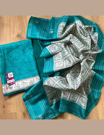 Soft Cotton Silk Tribal Art Printed Designer Unstitched Salwar - Rama Green