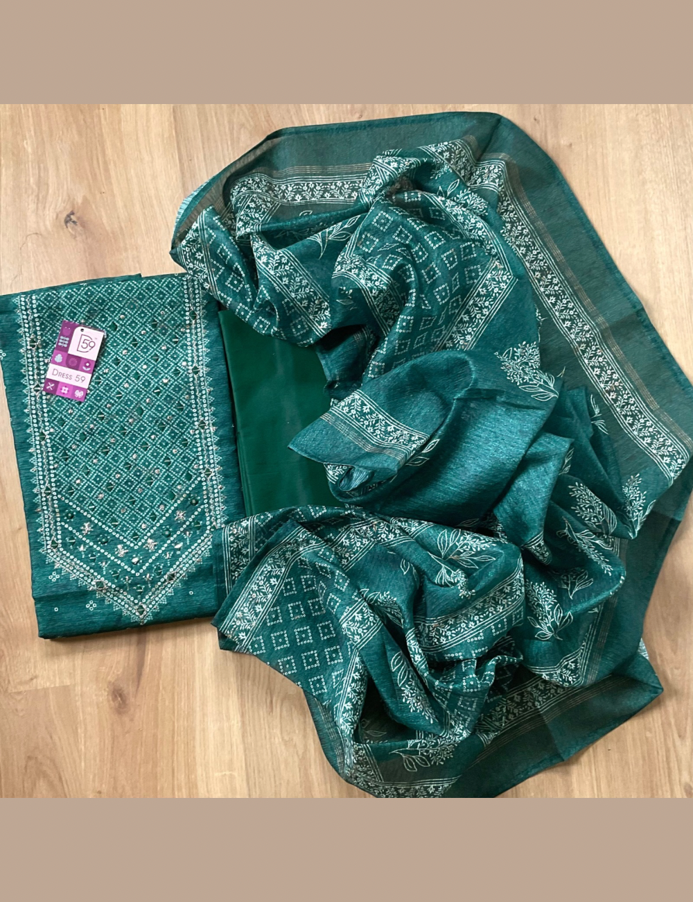 Jute Silk Designer Unstitched Salwar with Ethnic Prints - Bottle Green