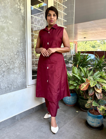 Soft Cotton Silk Kurta Set - Maroon