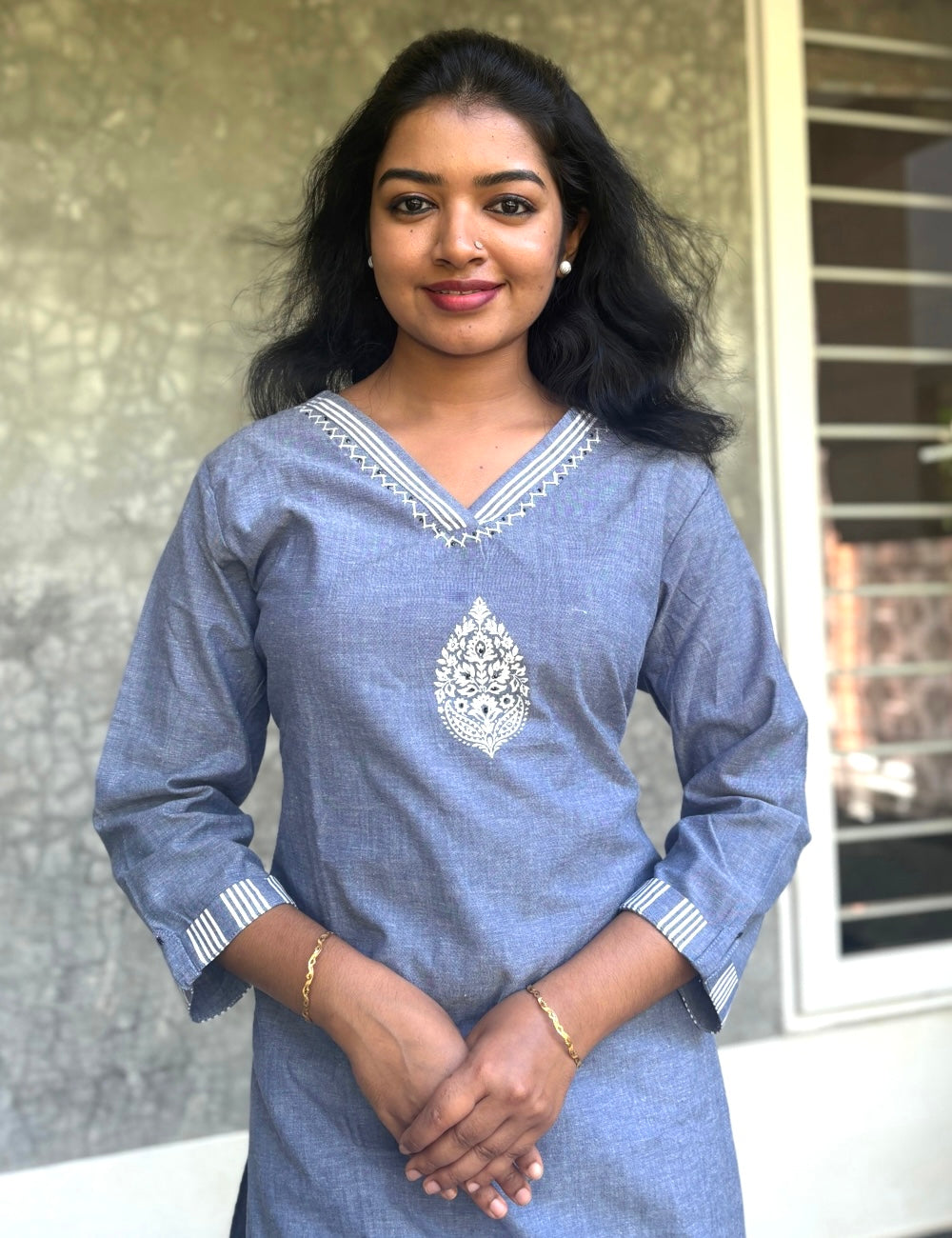 Denim Cotton Casual Kurta Set - Denim Blue