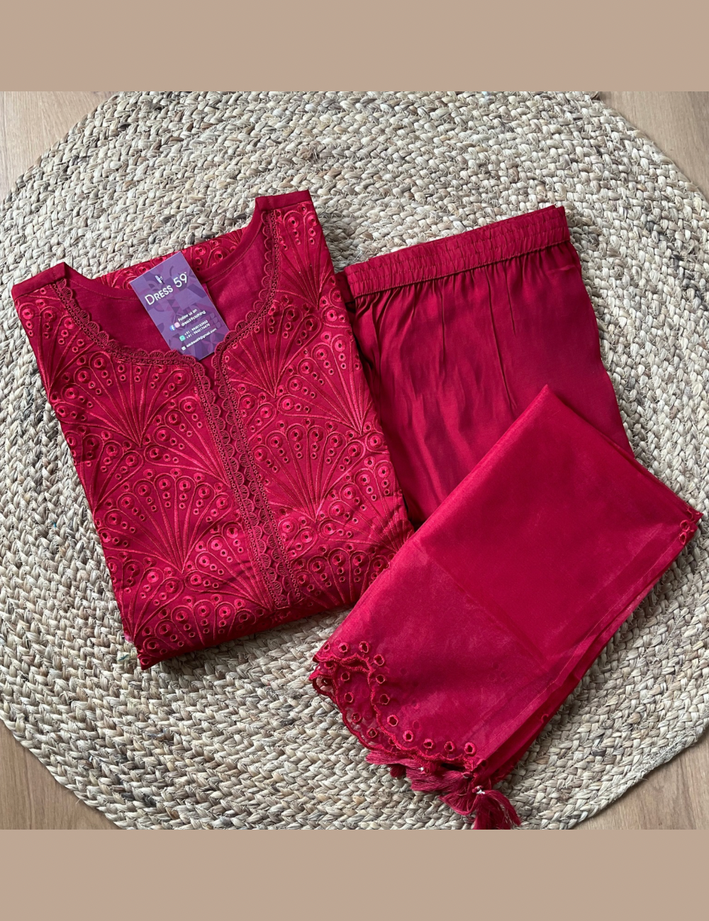 Chikankari Worked Chanderi Silk Designer Kurta Set - Maroon