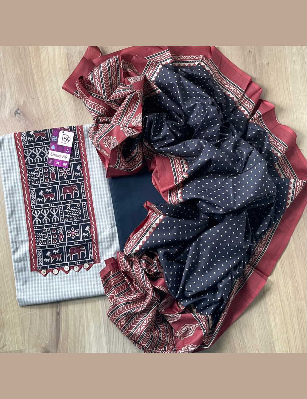 Tribal Art Printed Cotton Unstitched Salwar - Beige