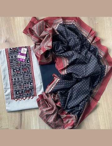 Tribal Art Printed Cotton Unstitched Salwar - Beige