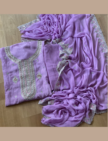 Georgette Embellished Designer Unstitched Salwar - Lavender