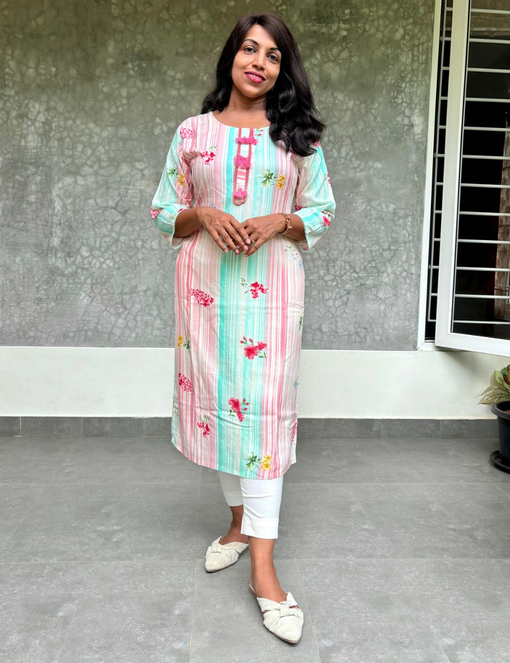Soft Rayon Cotton Floral Printed Straight Cut Kurta - White