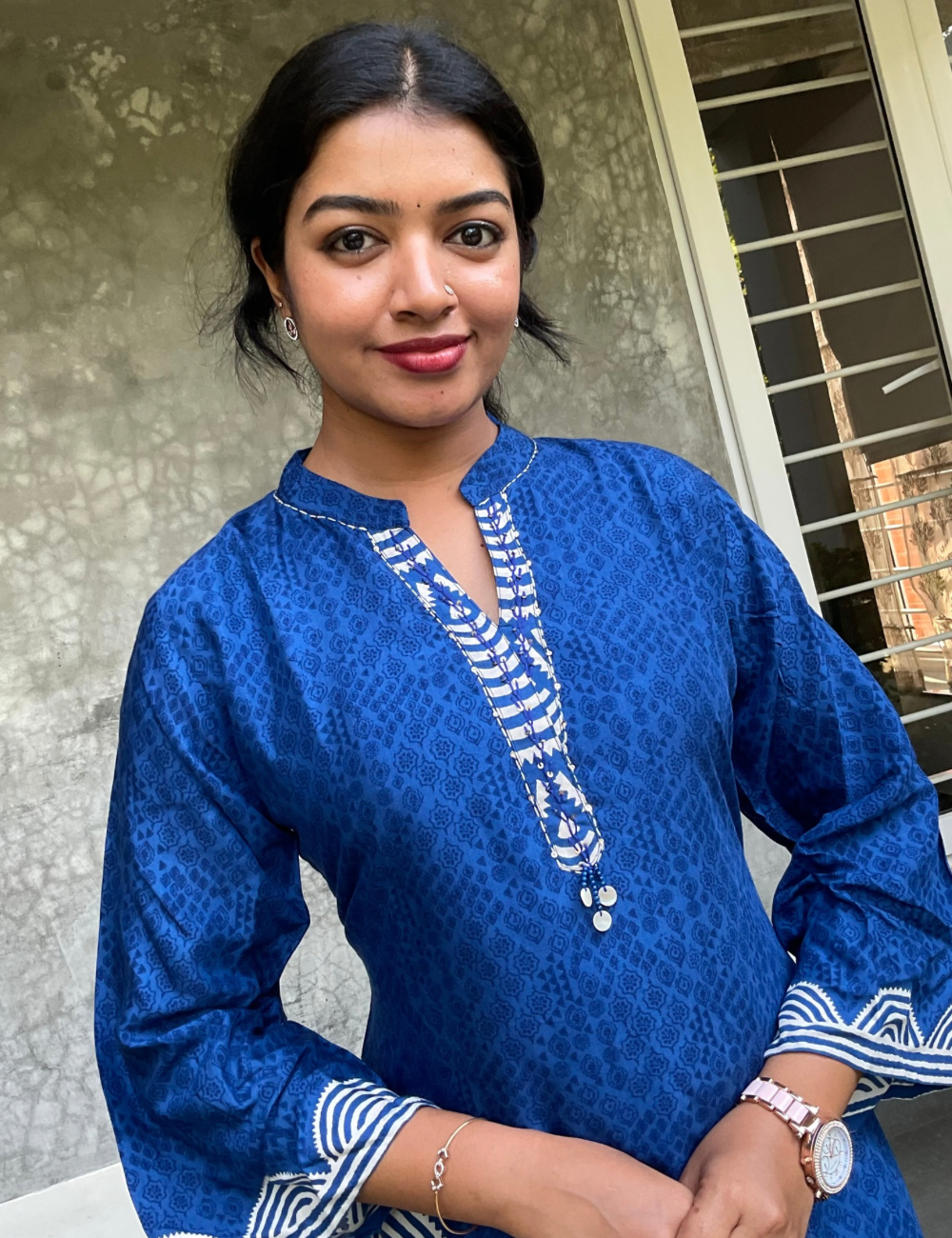 Soft Muslin Silk Aline Designer Kurta Set - Royal Blue