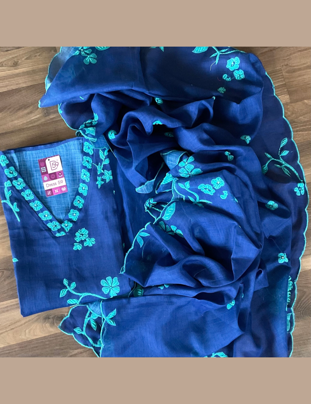 Linen Cotton French Knotted Unstitched Salwar - Dark Blue