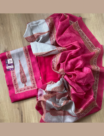 Semi Tussar Silk Designer Unstitched Salwar - Dark Pink