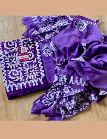 Batik Printed Cotton Unstitched Salwar - Violet