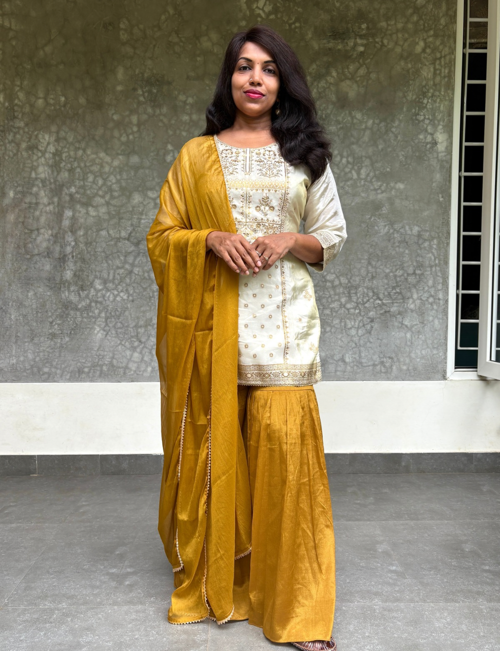 Tissue Silk Designer Kurta Sharara Set - Gold