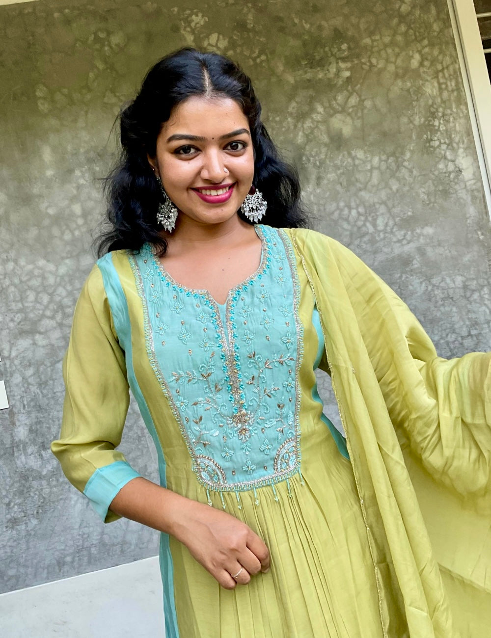 Roman Silk Embellished Designer Kurta Set - Light Green