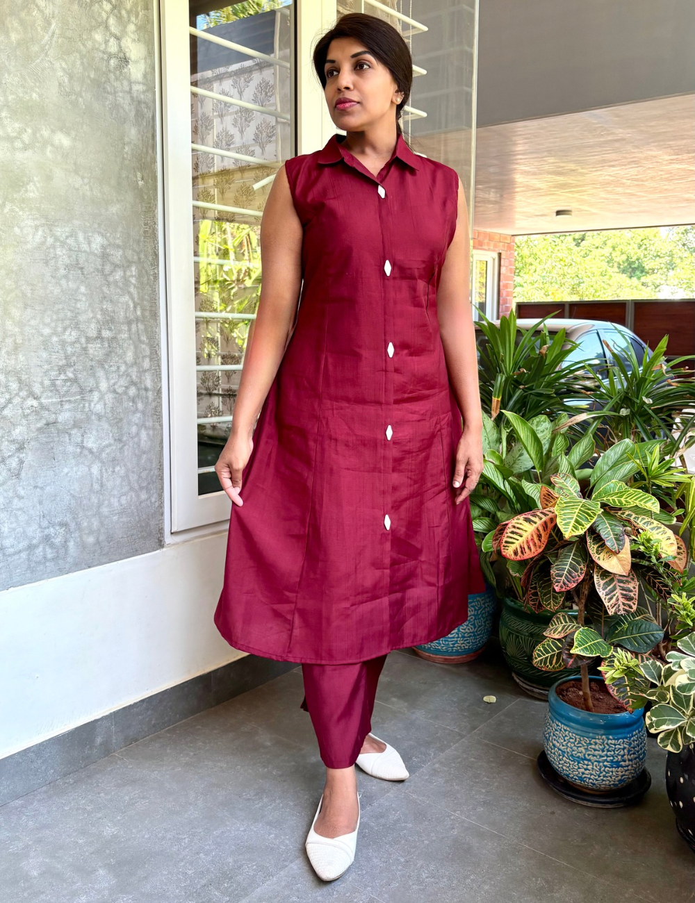 Soft Cotton Silk Kurta Set - Maroon
