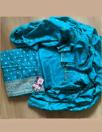 Dola Silk Ethnic Worked Designer Unstitched Salwar - Rama Blue