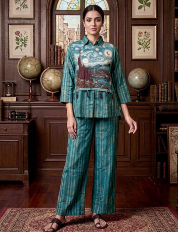 Trendy Cotton Coord set In Cape Style - Blue