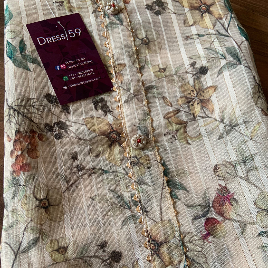 Floral printed linen silk unstitched salwar - Cream
