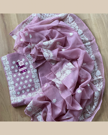 Supernet Embroidered Designer Unstitched Salwar - Onion Pink