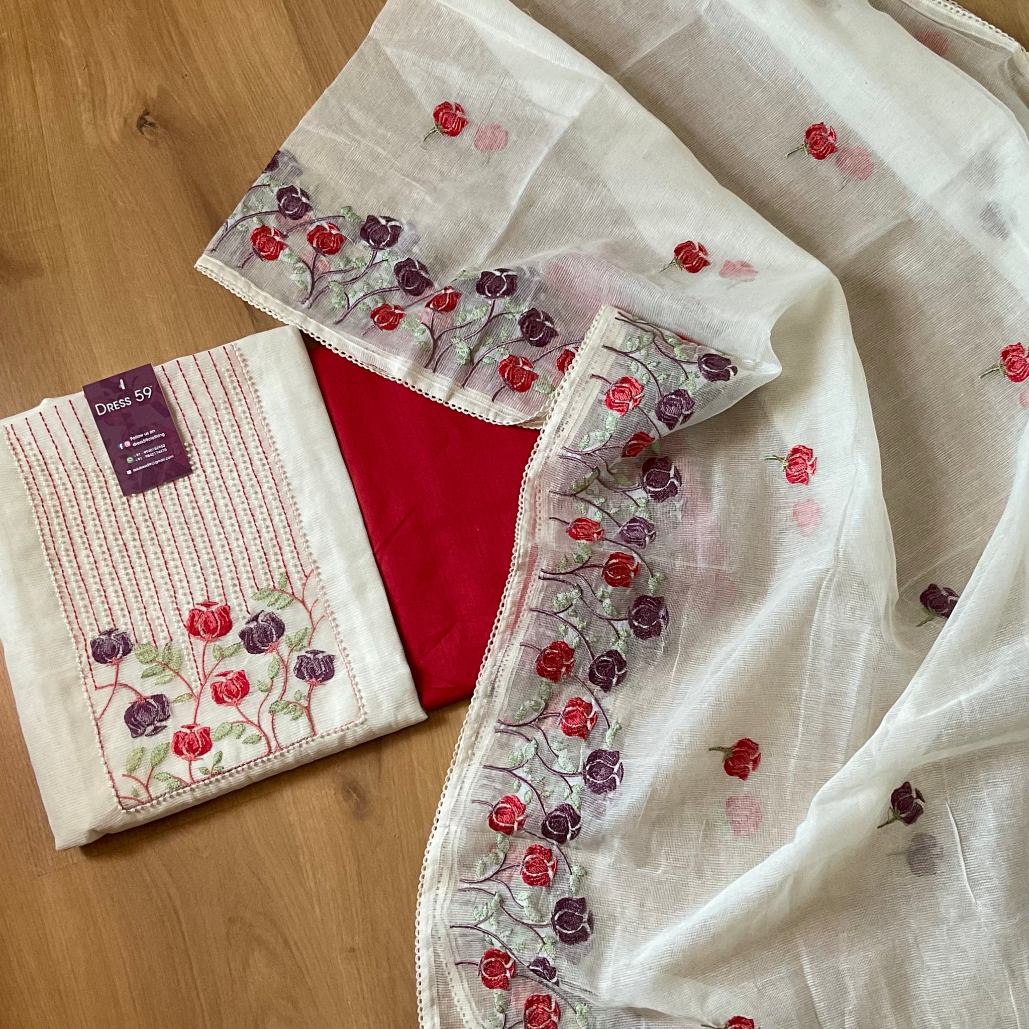 Supernet Cotton Designer Unstitched Salwar - Half white