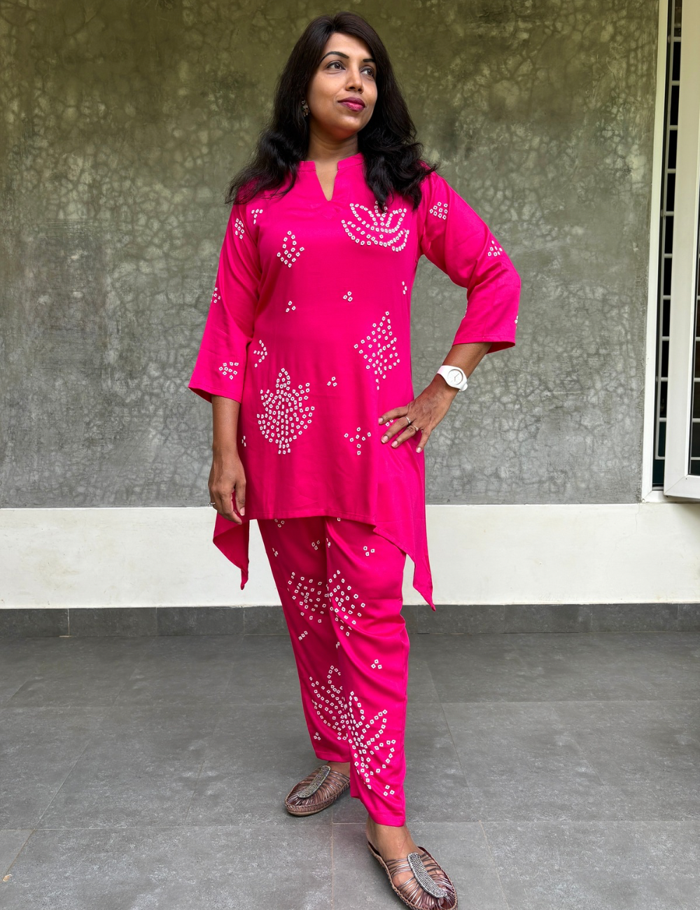 Rayon Cotton Designer Coord Set with Pearl Work - Rani Pink