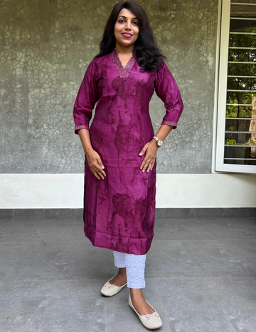 Muslin Silk Straight Cut Kurta - Purple