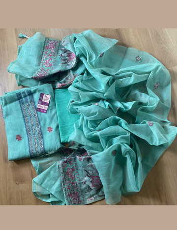 Jamdhani Cotton Designer Unstitched Salwar with Elephant Prints - Sea Green