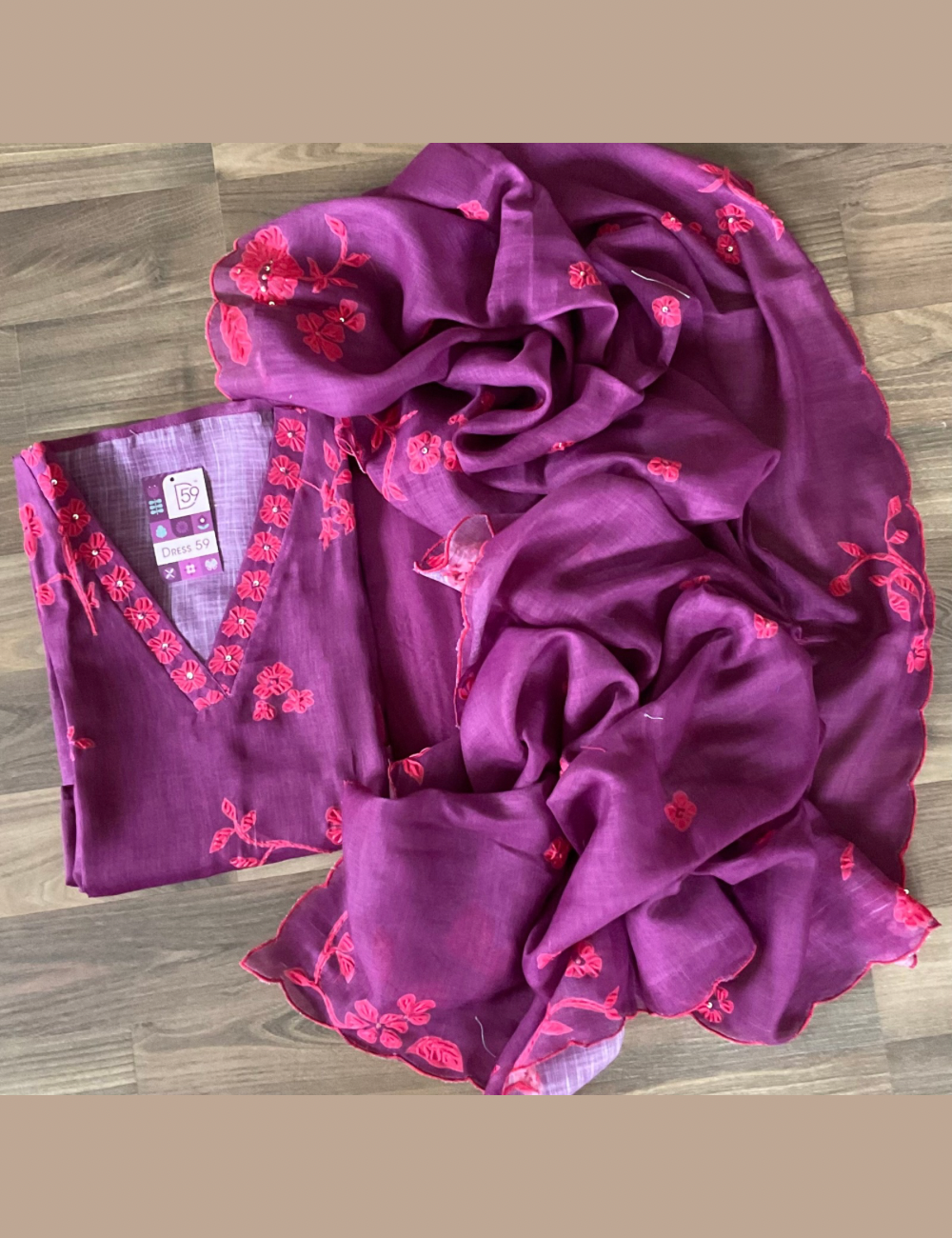 Linen Cotton Floral French Knotted Unstitched Salwar - Purple