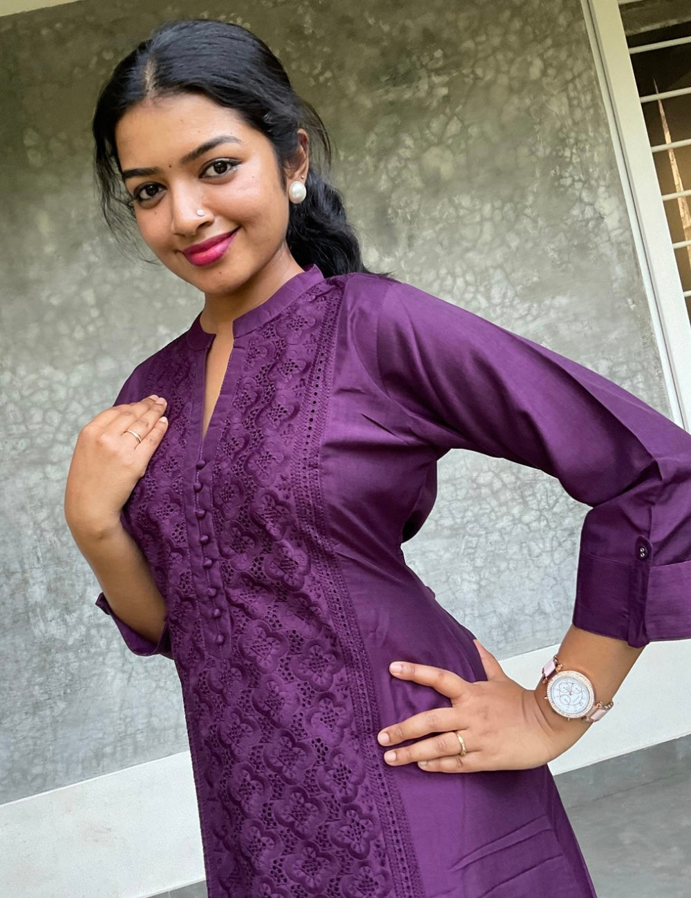 Soft Cotton Silk Kurta Set with Hakoba Detailing – Wine Purple